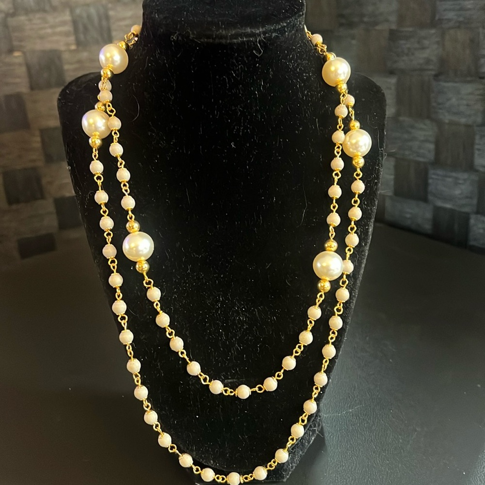 Costume Silver Color  Grey Beaded Double Hang Gold Necklace